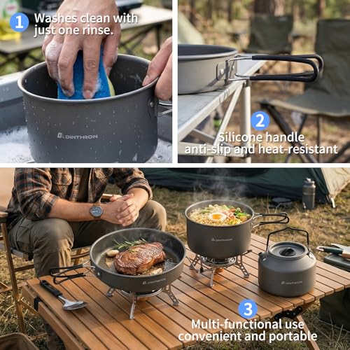 DINITHRON 22-Piece Large Camping Cookware Set, 3.1L Pot and 1.6L Kettle - Image 5