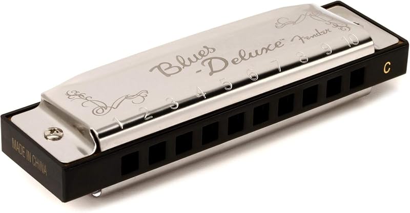 Armónica Fender Blues Deluxe, Accesorios para Guitarra, Tecla de C | Armónica diatónica de 10 hoyos, ideal para principiantes y músicos de blues, cañas sensibles, tono rico, tecla de C