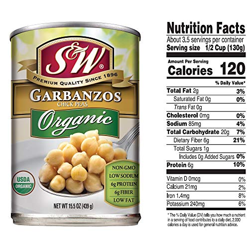 S & W, Organic Garbanzo Beans (Pack Of 12), Chickpeas, Vegan, Non-GMO, Gluten-Free, Sourced & Canned In The U.S.A
