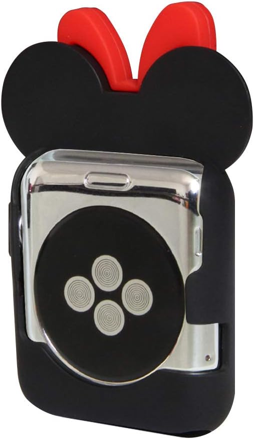 Navor Soft Silicone Protective Case with Cartoon Mouse Ears Compatible for Apple Watch 38mm Series 1 2 3 [Black Red]