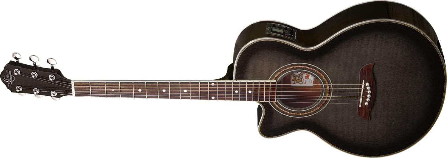 6 String OG10CE Cutaway Left Hand Acoustic-Electric Guitar Trans, Flame Transparent Black (OG10CEFTBLH-A)