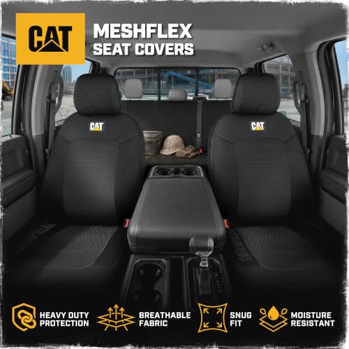 Image of CAT MeshFlex Seat Covers Full Set for Full-Size Pickup Trucks Only - Black | Front Bucket Seat Covers & 60 /40 Split Rear Bench Protector - Interior Accessories For F-150, Silverado, Ram, Sierra & Tundra