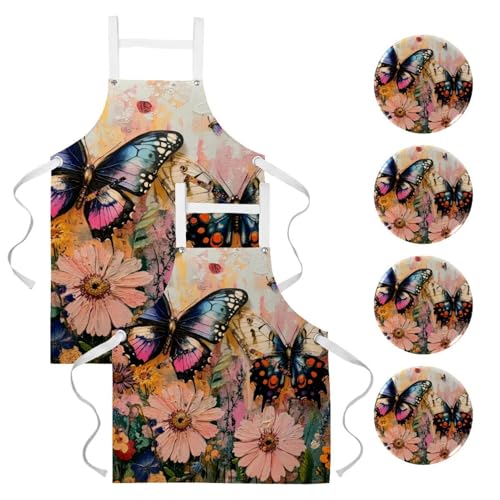 Tablier pour restaurant et bar anti-taches motif fleurs