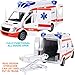 Kiddie Play Ambulance Toy with Lights and Sound Friction Powered Emergency & Rescue Vehicle Set Doors That Open and a Stretcher