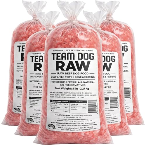 Image of Team Dog Raw Frozen Dog Food | 65% Beef Muscle, Organ Meats, Herring & Green Tripe for Dogs | All Natural Grain Free Dog Food for Optimal Health, Digestion & Coat | 6 x 5lb Rolls