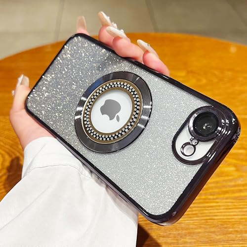 Image of Misscase for iPhone 17e Case& iPhone 16e Magnetic Glitter Case Compatible with MagSafe,Full Protection Slim Shockproof Anti-Scratch Case with Camera Lens Protector Dust-Proof Cover for Women Black