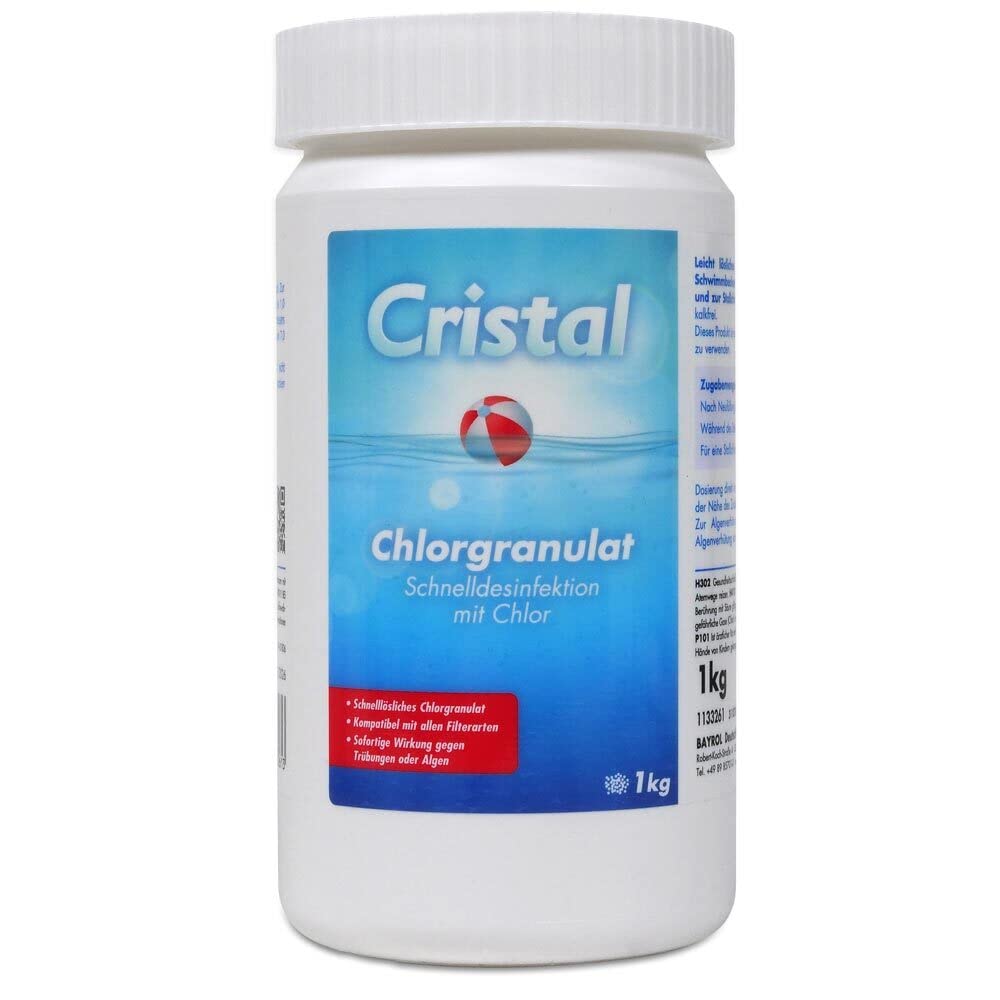 Cristal Wasserpflege Set 5 kg - Chlorgranulat schnell löslich - pH-Senker - pH-Heber - Algenverhütung - Klareffekt - Pflegebroschüre - Pool Whirlpool
