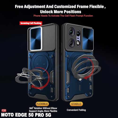 Image of AESTMO Armor Motorola Moto Edge 50 Pro 5G Bumper Back Case Cover | Ring Holder & CD Pattern Sliding Camera Shutter Cover | Back Case Cover for Motorola Moto Edge 50 Pro 5G (Blue)