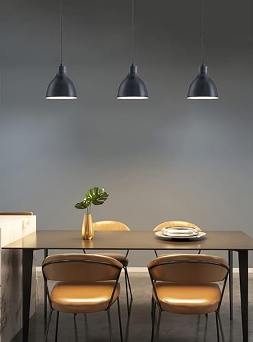 Miniatura 5 de Paquete de 3 lámparas de techo colgantes industriales para interiores, acabado negro, para bar, comedor, pasillo, sala de estar, isla de cocina