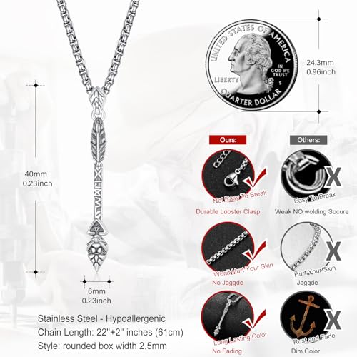 Sword/Wolf Teeth/Axe/Arrow/Bullet Pendant Necklace for Men 925 Sterling Silver Viking Amulet Necklace Celtic Jewelry Gifts for Father Son Boyfriend Brother4