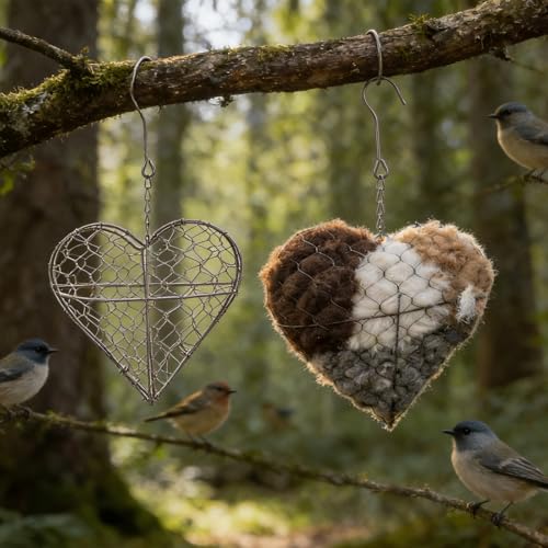 2 Pcs Handmade Fiber Bird Nesting Heart Birds Nests Material Holder Nester Houses Design Dual-Season Outdoor Bird Shelter for Garden Yard & Bird Lover