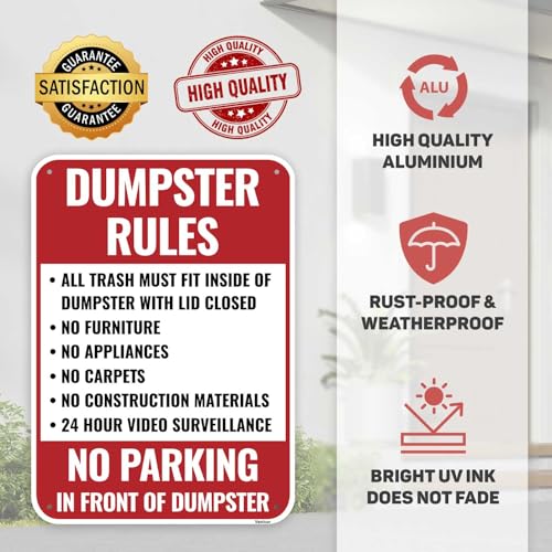 1PC Dumpster Rules Sign, 14 x 10 Inches - Aluminum - Private Dumpster No Trash Signage