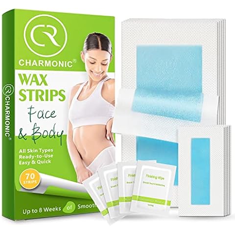 70 Wax Strips Kit for At-Home Hair Removal: Body, Face, Eyebrows, Bikini, Legs - 2 Sizes, 70 Strips + 4 Wipes Cover