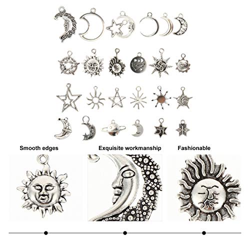 KESYOO 50 Peças Antigas Prata Sol Lua Estrela Encantos Pingentes Celestial Pingente Diy para Brincos