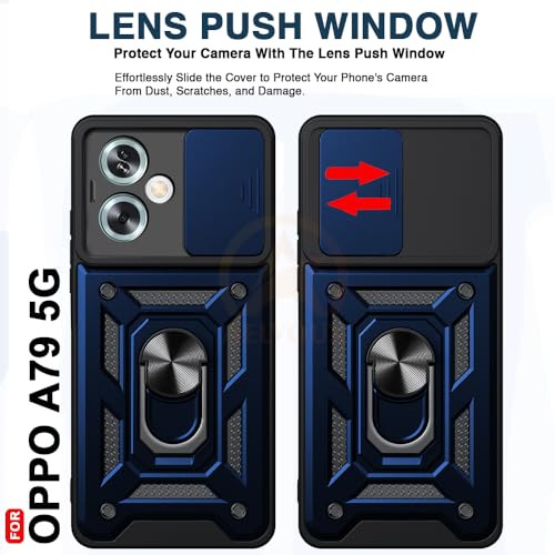 Image of Armor Bumper Back Cover Case for Oppo A79 5G Rotating Camera Cover, Ring Holder & Kickstand | Heavy Duty & 360 Degree Protection Oppo A79 5G Back Cover (Blue)