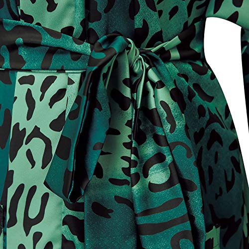 Baugger Robe noturno feminino de cetim leopardo com punhos amarrados com cinto e pijamas elásticos s