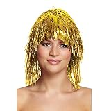 Se puede llevar para fiestas, Halloween, cosplay y en cualquier momento que te guste mostrar tu encanto. Esta peluca dorada de oropel resistirá las fiestas más vigorosas.