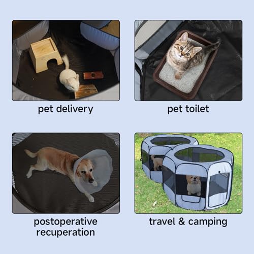 2-in-1 Dog Playpen, 58\'\' Pop Up Cat Puppy Pet Playpen Indoor/Outdoor Cats Enclosed, Cat Dog Tent Crate Cage Kennel, Portable Playpen for Kitten, Small Animals Play Pen(S, 58\" Lx29 Wx17 H) - Thumbnail 7
