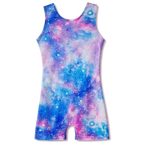 MYQFF 6t Gymnastics Leotard for Girls Dance Ballet Leotards for Kids Teens Biketards Tumbling Hip Hop Dance Outfits for Competition Training Performances White Unicorn Galaxy Blue