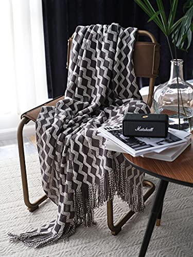 AUSTINCIAGA Manta de punto decorativa para sofá con borlas, diseño de ondas blancas Cover