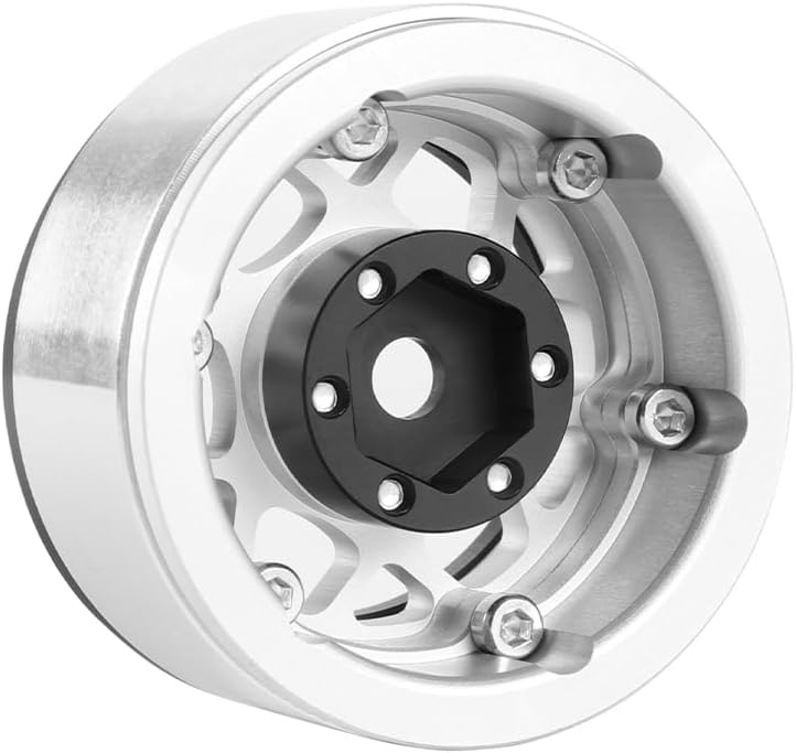4PCS 1.55 Inch Aluminum Alloy Metal Beadlock Wheel Rim Hubs Replacement Accessory for 1/10 RC Crawler Car Upgrade Parts for Axial SCX10 D90 TF2 CC01 UTB18 Tamiya 1.55" Tires (Silver Black)