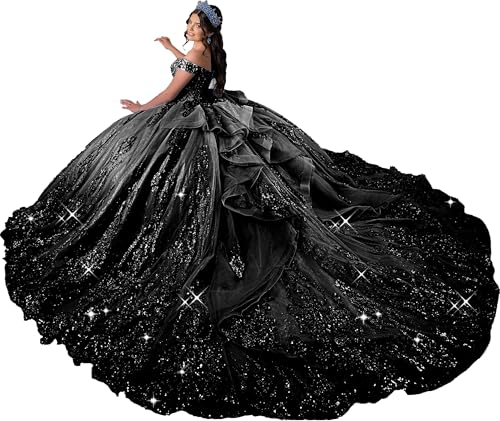 Zhangyo Sweet 16 Quinceanera Dresses Black Ruffle Ball Gown Plus Size 18