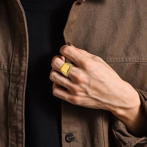 YL Men's Square Signet Rings Titanium Steel High Polished Rings White Gold/Gold/Black Plated Statement Band Wedding Jewelry3