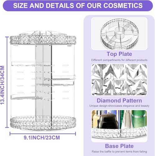 Image of SHOPPOFOBIX Makeup Organizer Adjustable 360 Rotation With 7 Adjustable Layers Large Capacity Makeup Display Case - ACRYLIC (Diamond Round)