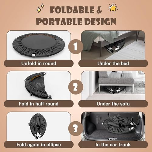 SPOTRAVEL Mini Outdoor Trampoline, Foldable Fitness Rebounder with Protective Cover, Portable Indoor Exercise Bouncer for Kids Adults - Image 5