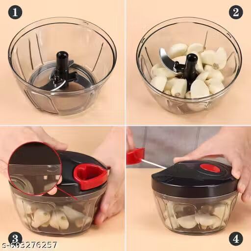 Image of Gopi by GopiStore Mini Plastic Handy Chopper with 3 Stainless Steel Blades & Pull Handle for Vegetables and Fruits