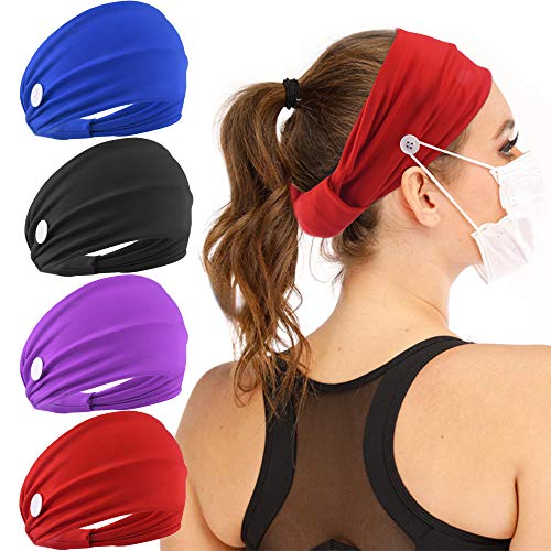 Button Headbands 4 Pack for Women Nurses, Knotted Hair Wraps Holder for Ears,178A