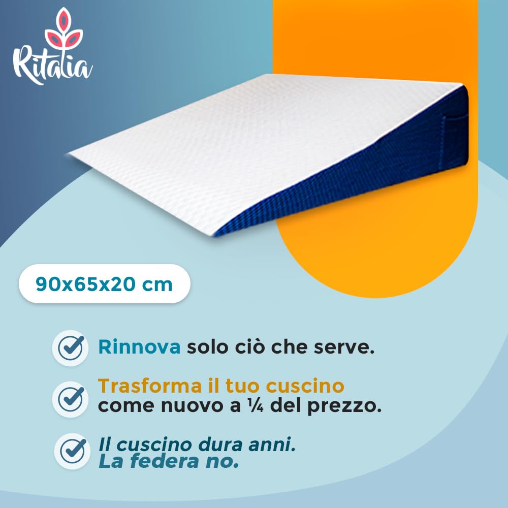 Federa di Ricambio per Cuscino Cuneo 90x65x20 Bambù OEKO-TEX Lavabile