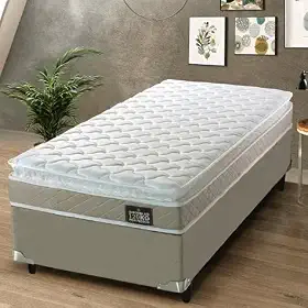 Cama Box Solteiro Colchão de Espuma D33 Millenium Pillow Top 88x188x57cm Bege