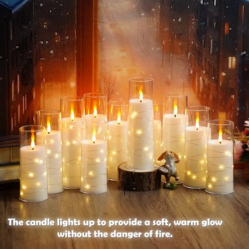 Image of Flameless LED Candles with Timer 24 Pc Flickering Flameless Candles for Romantic Ambiance and Home Decoration Stable Acrylic Shell,with Embedded Star String,Battery Operated Candles(White)