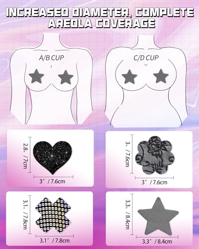 Image of CICKEE Nipple Pasties Black 9 Pairs Rave Pack Nipple Covers Stickers for Rave, Music Festivals, Beach or Daily Wear