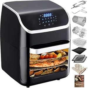 12L Heißluftfritteuse, Multifunktionale Heissluftfritteuse, 1800W Air Fryer, mit LED-Touchscreen, 10 Programme, Warmhalten & Dörrautomat Funktion, inkl. Rezeptheft und Zubehör