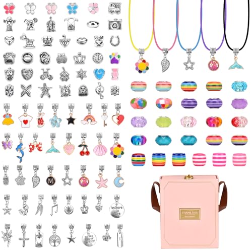 Pangutiandi Lot de 131 bracelets à breloques - Cadeau pour filles - Bracelet DIY - Bijoux - Kit de bricolage - Pour adolescentes - Anniversaire
