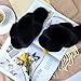 Women's Cross Band Slippers Soft Plush Furry Cozy Open Toe House Shoes Indoor Outdoor Faux Rabbit Fur Warm Comfy Slip On Breathable Black 7-8