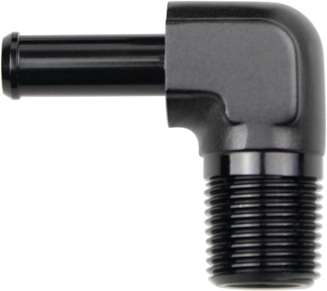 Aluminum 90 Degree 3/8 NPT Male to 3/8"(9.5mm) Hose Barb Push On Fitting Adapter, Black