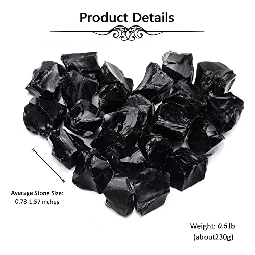 Top Plaza Bulk Black Obsidian Healing Crystals Rough Stones - Large 1" Natural Raw Stones Crystal For Reiki Healing, Wicca, Witchcraft, Tumbling, Cabbing, Fountain Rocks, Decoration, Polishing 0.5Lb #TOP3