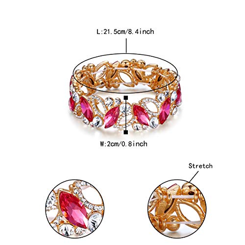 Flyonce Wedding Bridal Marquised Rhinestone Crystal Elastic Stretch Bracelets For Women Girls Pink #TOP3