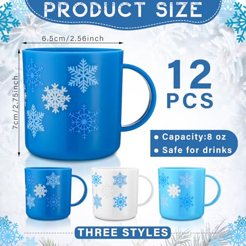 Willinglong 12 Pcs Christmas Mugs Bulk 6 oz Small Plastic Snowflake Mugs Reusable Hot Cocoa Mug Blue Winter Holiday Cups with Handles for Winter Party Supplies Xmas Stocking Stuffers Classroom Gifts by Willinglong - Image 2