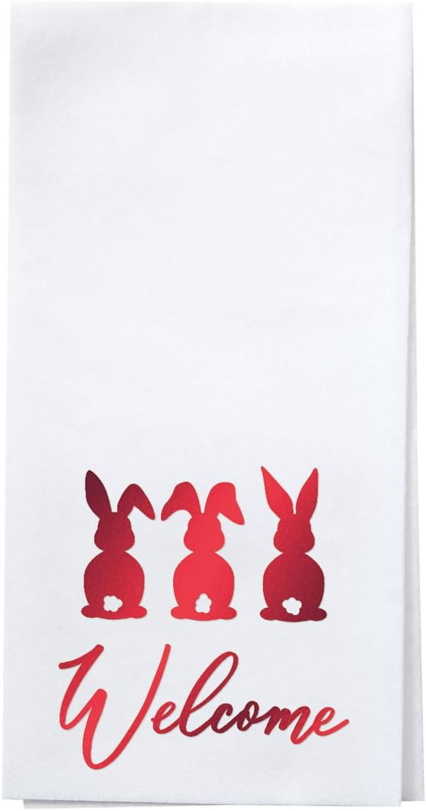 Lillian Vernon Easter Bunnies Guest Towels, Linen Feel Disposable Set for Bathroom, Wedding, & Party - Pack of 100, 13"x17" Open, 4.5"x8.5" Folded-Gold