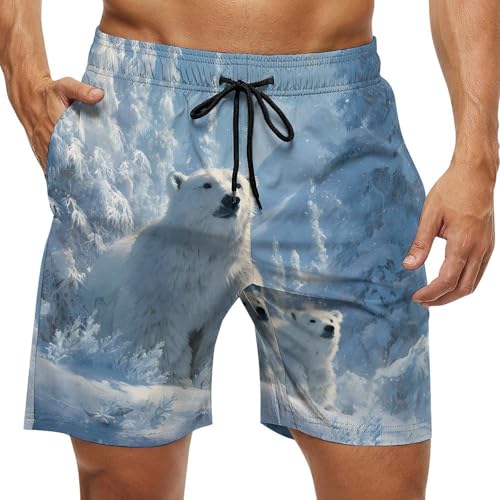 White Bear Family Mens Swim Trunks Quick Dry Board Shorts Beach Swimwear Bathing Suits