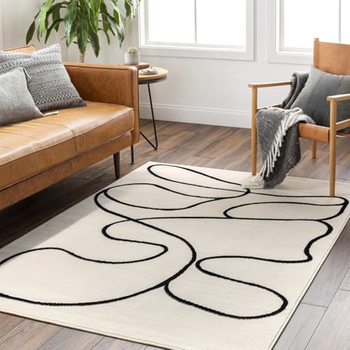 Livabliss Lucca Wohnzimmer modern – Abstrakt Design in Marmor Optik für Wohnzimmer 200x275 cm, Esszimmer, Schlafzimmer - Marmor e groß, weicher Kurzflor in Elfenbein und Schwarz