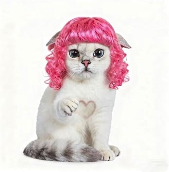 Long Synthetic Rose Red Pet Wig for Dogs and Cats Hair Costume with Adjustable Elastic Band, Small Size 9cm