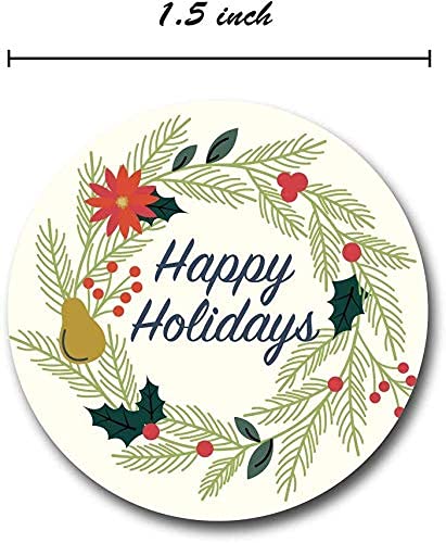 Ivory Holiday Floral Happy Holidays Stickers - 1.5" Circle Labels / 1000 Per Pack #TOP5