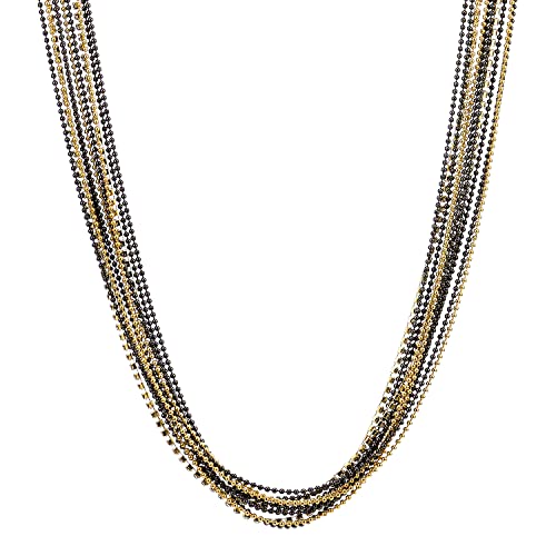 Coolsteelandbeyond Gold Black Long Statement Necklace, Multi-Strand Ball And Cubic Zirconia Chains, Dress Prom Party #TOP1