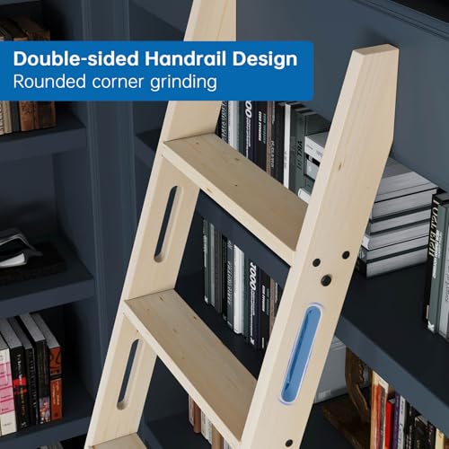 CEAKIAN Rolling Library Ladder 8ft,450lbs Capacity,7 Steps with Build-in Handrail,Solid Wood,Easy Assembly for Loft Bookshelf Kitchen Attic Outdoors,DIY Stain (No Sliding Hardware) - Thumbnail 3