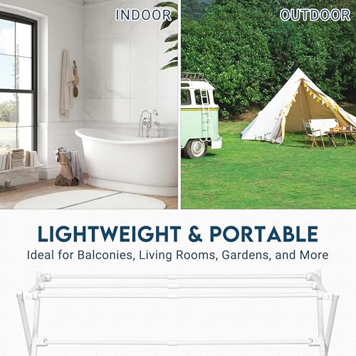 LOFTEY 4 Tier Extendable Clothes Airer, Cloth Drying Rack with 13 Bars, Folding Clothes Horse Indoor & Outdoor, Space-Saving Maiden, 45-76 x 30 x 125 cm, White - Image 6